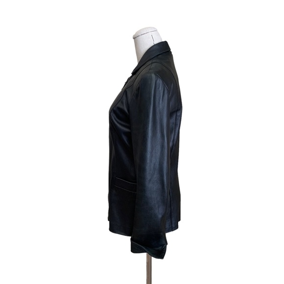Vintage 90s Privilege Paris Black Leather Zip Up Jacket North Beach Goth Small - Picture 8 of 16
